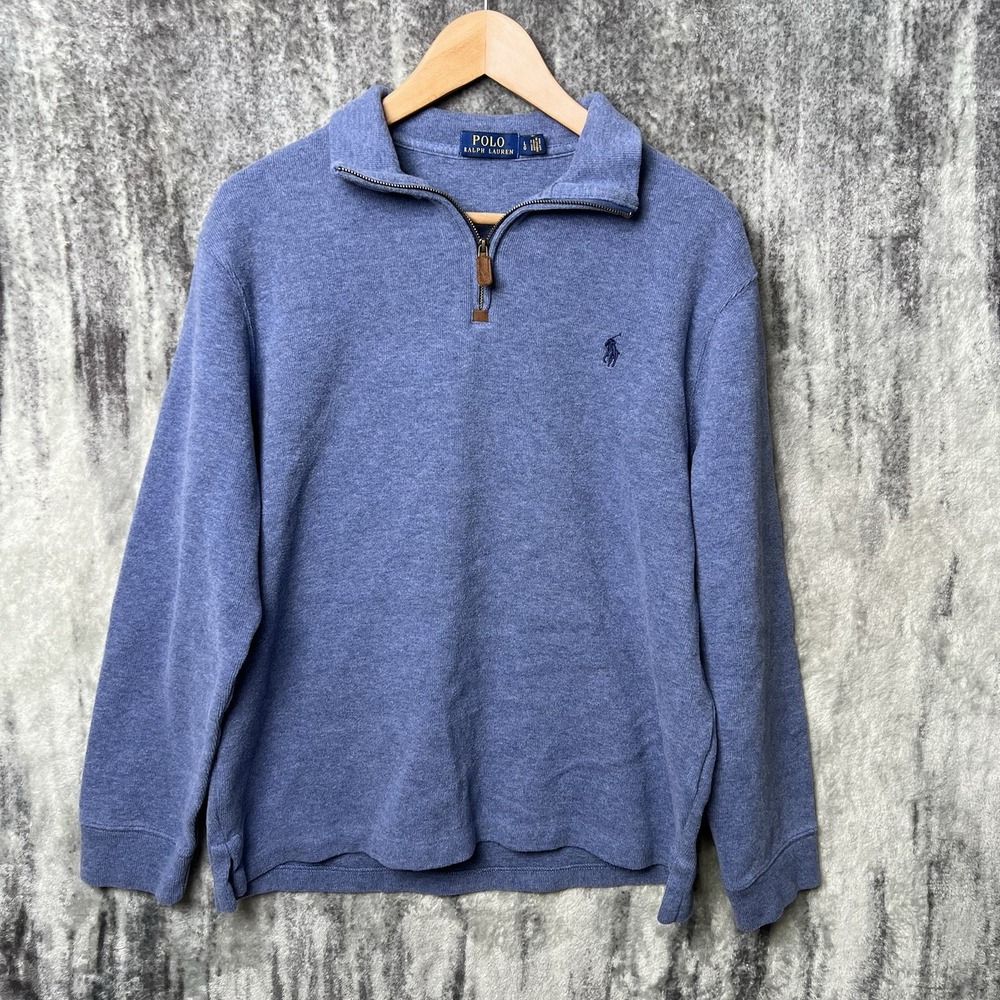 Polo Ralph Lauren Sweater Mens Large Blue 1/4 Zip Mock Neck Pullover Preppy